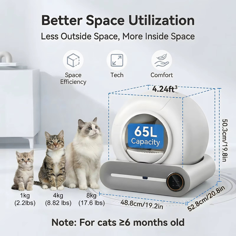 YUNMIAN Intelligente Selbstreinigende Katzentoilette in Weiß mit 65L Hochkapazität, WLAN App-Steuerung und automatischer Abfallentsorgung, geschlossenes Design, spritzwassergeschützt - Bild 3