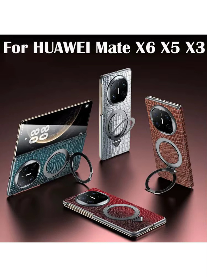 Luxus Business Handyhülle für Huawei Mate X6 X5 X3 mit Alligatormuster und Magnetring in Braun - Bild 4