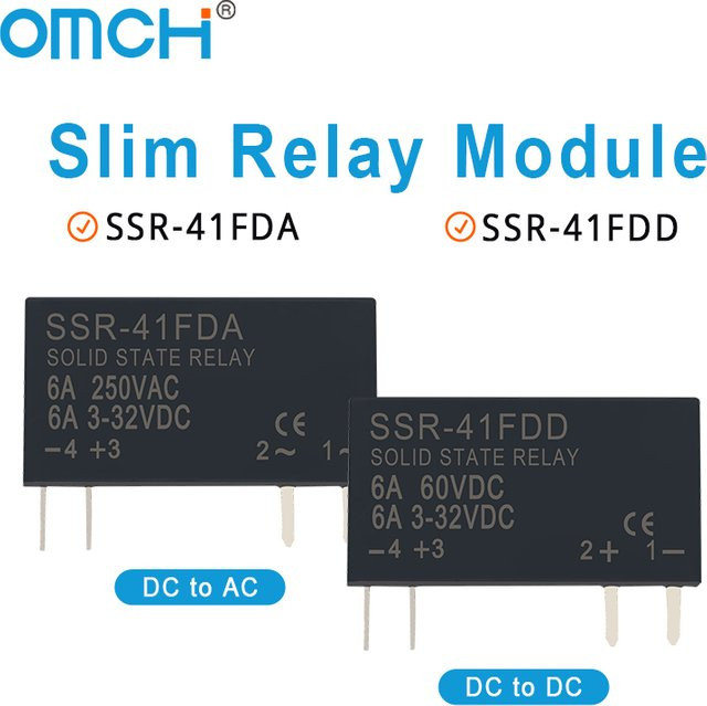 OMCH SSR-41FDA SSR-41FDD Halbleiterrelais Modul Schwarz, Schlankes Din-Schienen-Relais, 250VAC, 3-32VDC, 6A, DC-AC/DC-DC, berührungslos - Bild 1