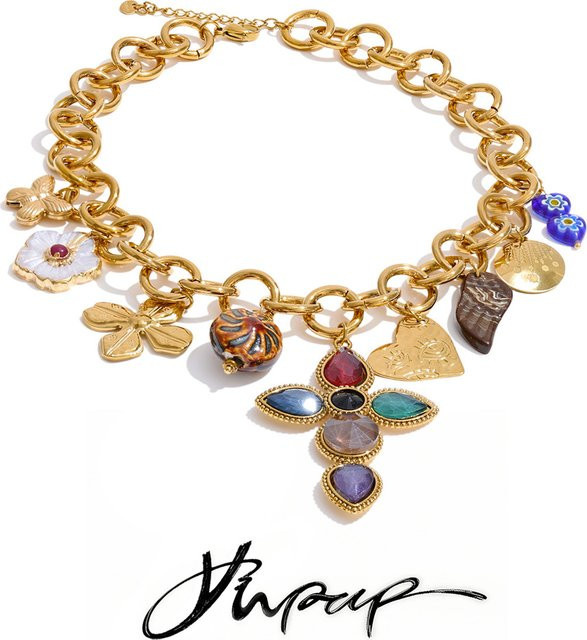 Yhpup Halskette Edelstahl, Gold, Zirkonia, Unisex - Bild 1