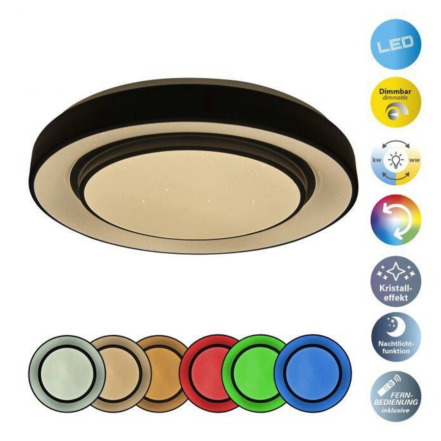 Näve LED-Deckenleuchte Monterey, schwarz, RGB/CCT, dimmbar mit Fernbedienung, Durchmesser: 37,5 cm, Höhe: 6,5 cm - Bild 4