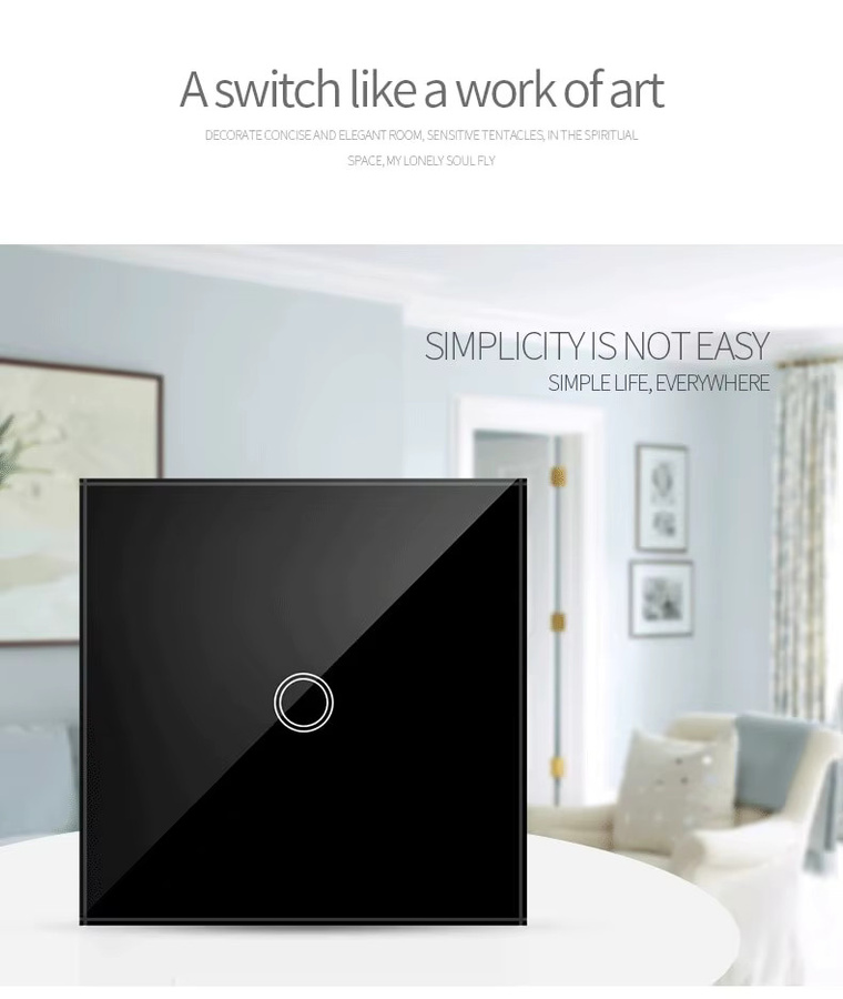 Moderner EU Touch Wandlicht-Schalter aus gehärtetem Kristallglas mit LED-Hintergrundbeleuchtung, transparent blau, AC100-240V - Bild 3