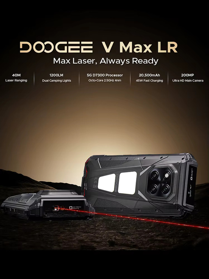 DOOGEE V Max LR 5G Robustes Smartphone in Schwarz mit Laser-Entfernungsmesser, 6,78 Zoll Display, 512 GB ROM und 20500mAh Akku - Bild 1