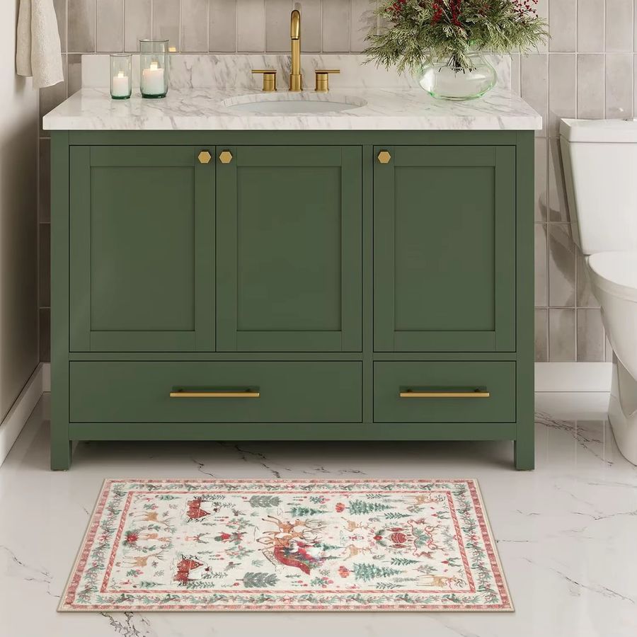 VIKAMA Vintage Weihnachtsteppich Rutschfeste Matte für Wohnzimmer, Küche und Badezimmer - Bild 4