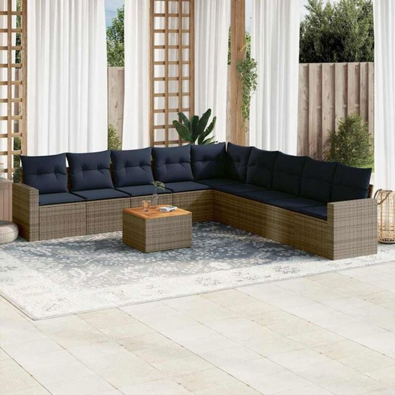 10-teilige moderne Garten-Sofagarnitur aus Poly-Rattan mit Kissen in Grau von vidaxl - Bild 1