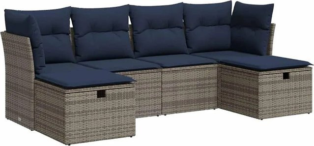 vidaXL 6-teilige Garten-Sofagarnitur aus Poly-Rattan in Grau mit Kissen aus Polyester und pulverbeschichtetem Stahlgestell - Bild 1