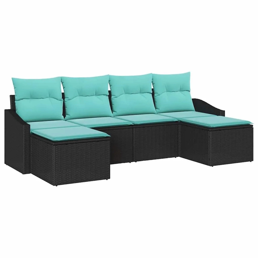 vidaXL 6-teiliges Lounge-Sofa Set aus Poly-Rattan in Schwarz mit UV-beständigen Kissen - Bild 1