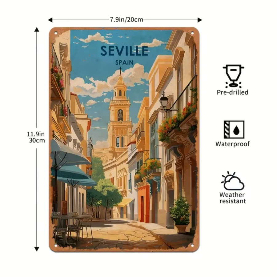 SpainLandscapeCo Vintage Metallschild Seville Spain Landschaftskunst, B/H: 30 x 20 cm, Mehrfarbig - Bild 2
