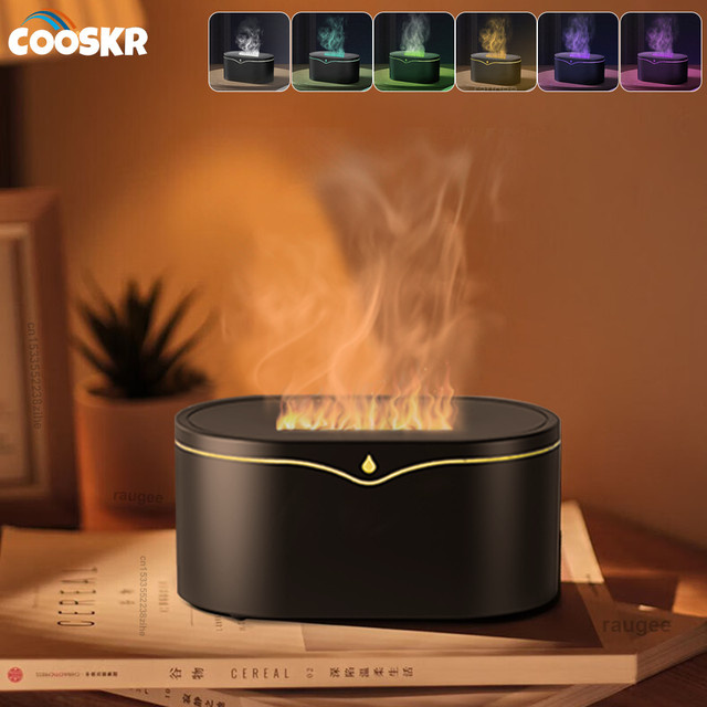 Cooskr Flammenbefeuchter und Aroma-Diffusor mit LED-Licht in Schwarz - Bild 1