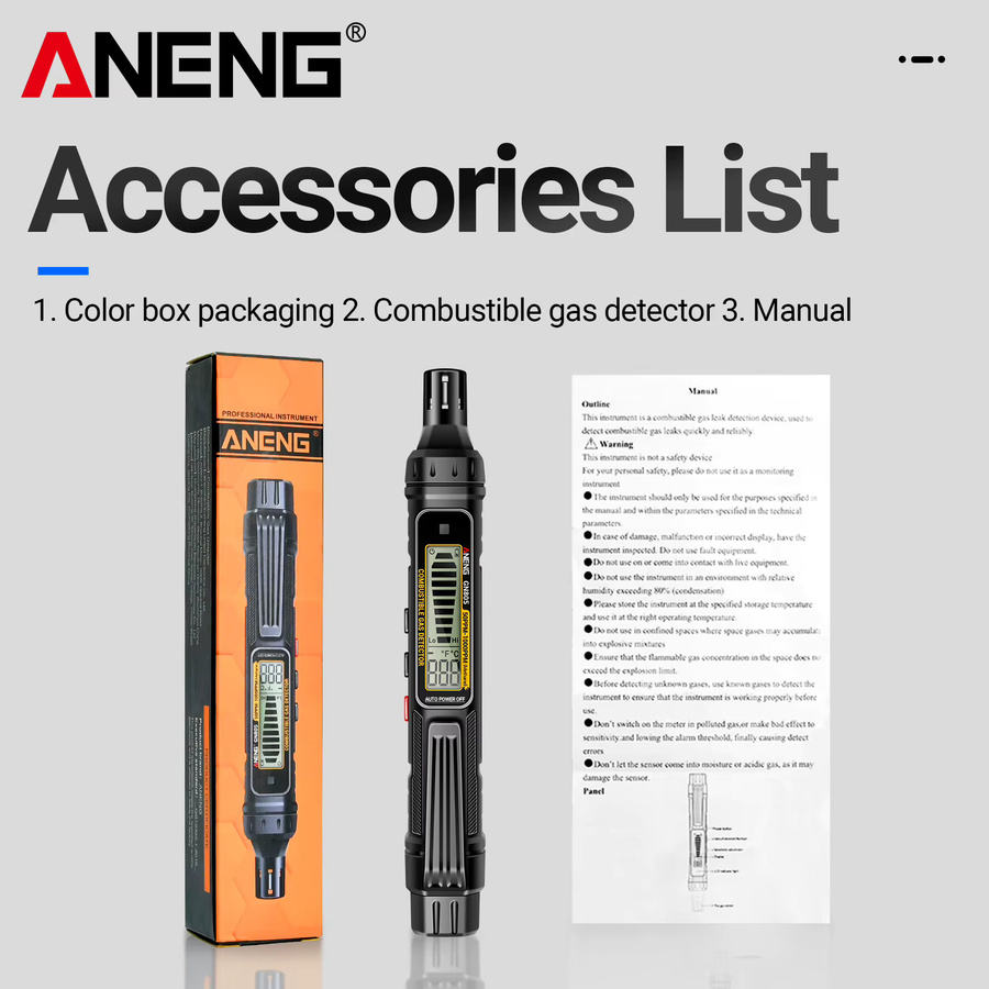 ANENG GN805 Tragbarer Gasdetektor in Schwarz mit Ton- und Lichtalarm und einstellbarer Empfindlichkeit für Auto und Zuhause - Bild 6