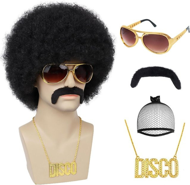 G&T Wig Perücke mit Brille und Halskette, Schwarz, Herren - Bild 1