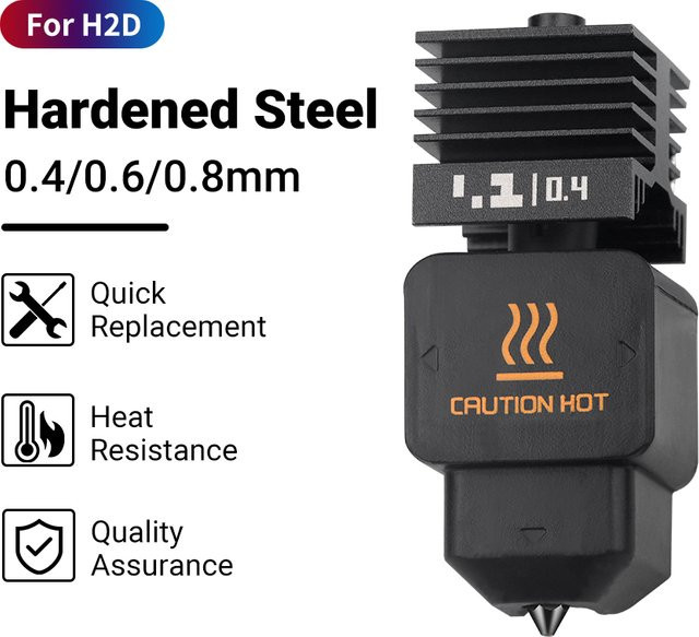 H2D Upgrade Hotend für A1 und A1 Mini mit Schnellwechsel-Düse aus gehärtetem Stahl für FDM 3D-Drucker, Durchmesser: 0,4 mm, 0,6 mm oder 0,8 mm - Bild 1