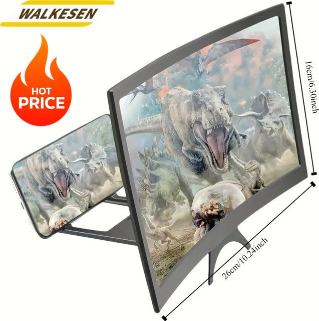 WALKESEN Handy-Bildschirmlupe, 12-Zoll, gebogener Bildschirm, Schwarz, White - Bild 1