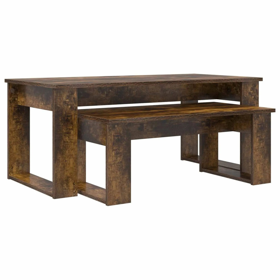 vidaXL Kaffeetisch Set 2-teilig aus Holzwerkstoff in Geräuchert Eiche Braun Modern - Bild 2