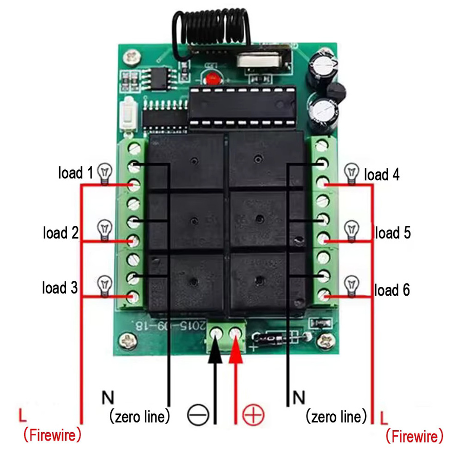Scimagic-RC Universal 6 Kanäle Funk-Relais-Modul mit 433 MHz Fernbedienung und 6-Tasten RF-Sender für DC 12 V 24 V - Bild 4