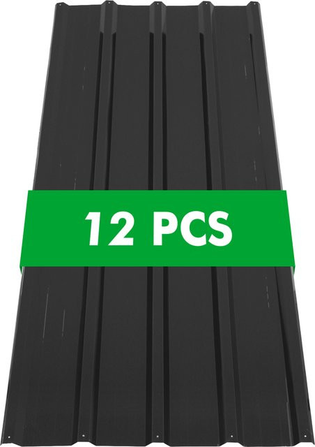 12 Stück gewellte Metall-Dachplatten aus Stahl für Garagen und Schuppen, Farbe: Silber oder Schwarz, B/T/H: 110 x 45 x 110 cm - Bild 1