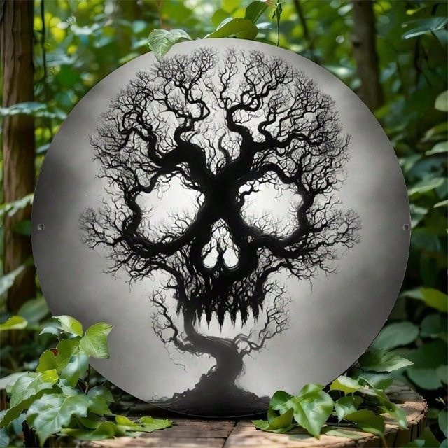 CIFBUY Vintage Totenkopf Wanddekoration aus Metall in Schwarz, quadratisches Blechschild 20 x 20 cm - Bild 1