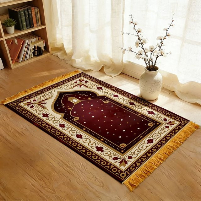 VIKAMA Islamischer Gebetsteppich mit Halbmond-Bogen Design in Multicolour, weich und faltbar - Bild 1