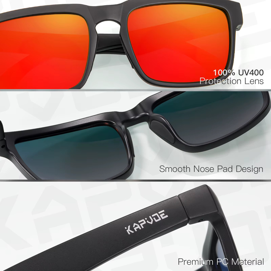 Kapvoe Sportsonnenbrille, Vollrand, rechteckig, Kunststoff, schwarz, Herren - Bild 2