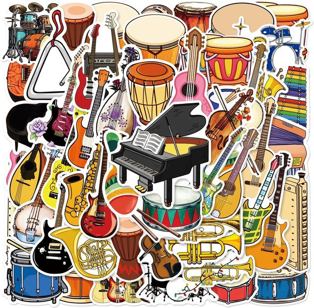 Binchi Outdoor Product 100 Stück DIY Cartoon Musikinstrument Aufkleber Set, wasserfest und antihaftend, mehrfarbig - Bild 1