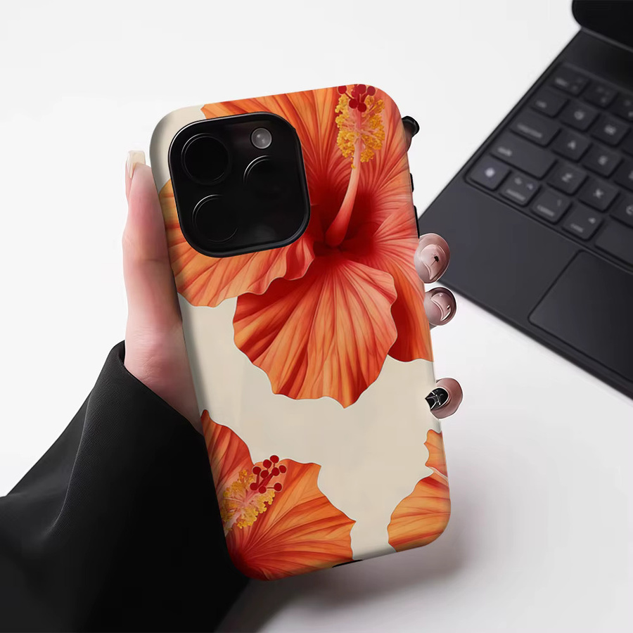 Potdemiel Handyhülle Tangerine Hibiscus Bloom für iPhone 17 16 15 14 13 Pro Max Plus, robuste Einzel- und Doppelschicht-Schutzhülle, Orange - Bild 4