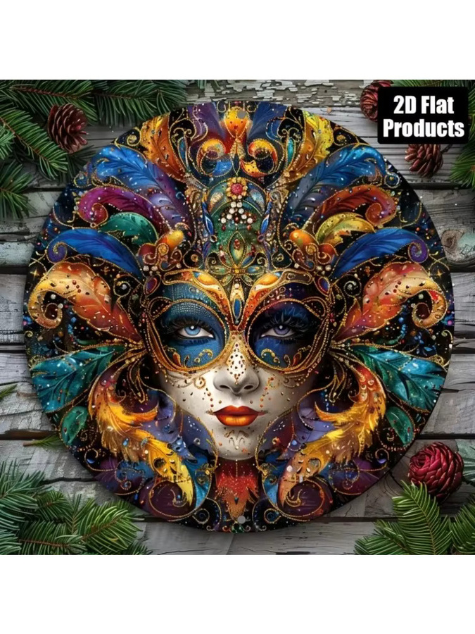 Runde Vintage-Wandkunst aus Aluminium von Potdemiel mit Karneval-Design in Blau, Orange und Lila, Durchmesser: 20,3 cm - Bild 5