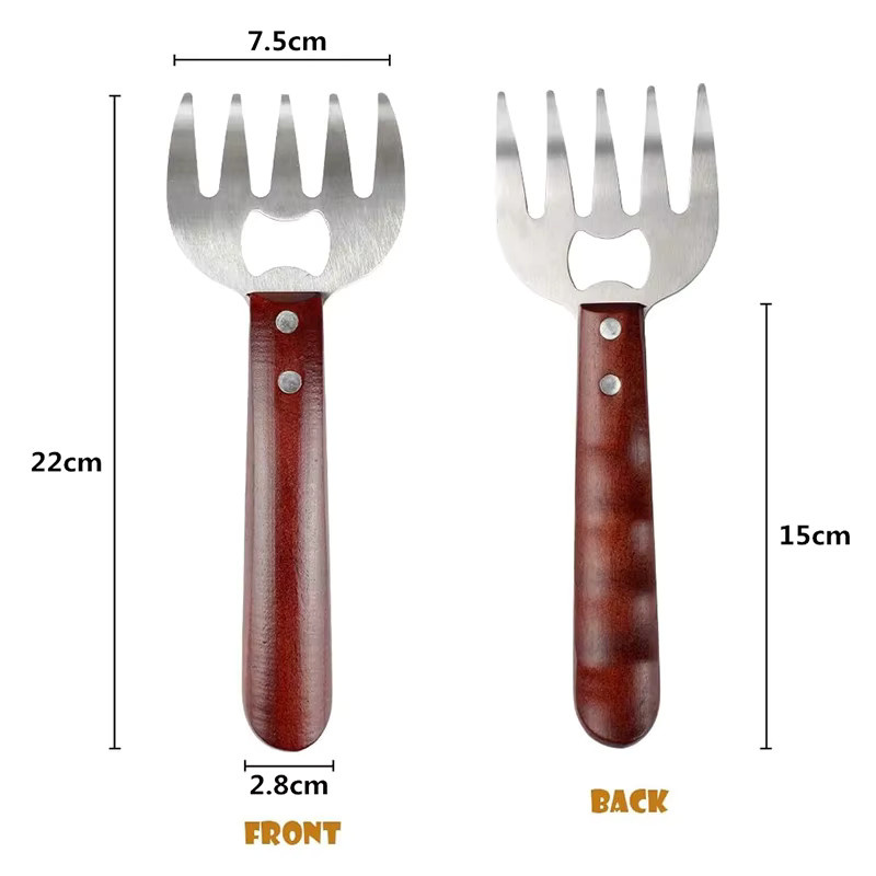 LMETJMA Fleischzerkleinerer-Klauen Set aus Edelstahl mit Holzgriff in Silber und Rot, 2 Stück - Bild 2