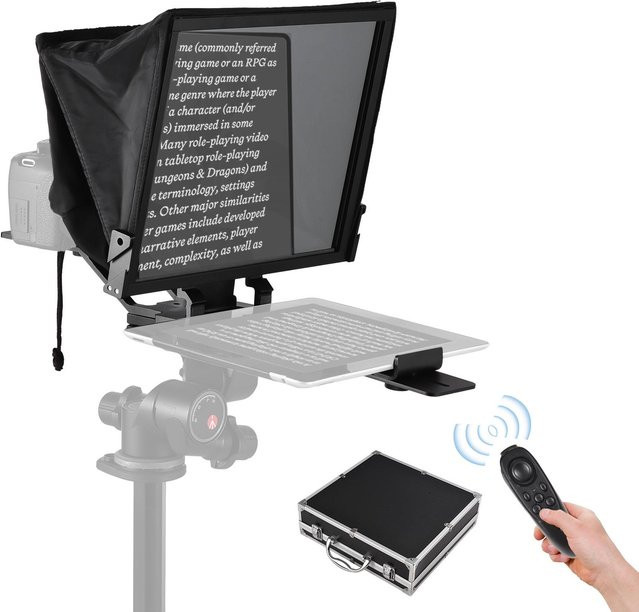 Andoer Tragbarer 14-Zoll Universal Teleprompter mit Bluetooth und zwei Kaltschuhhalterungen in Schwarz - Bild 1