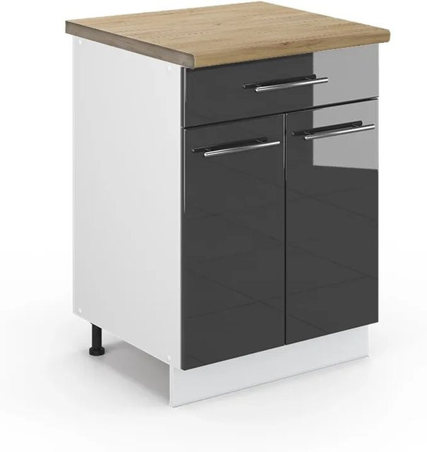 Vicco Küchenunterschrank Fame-Line in Anthrazit Hochglanz und Weiß mit Schublade und Eichenoptik, B: 60 cm, T: 60 cm, H: 82 cm - Bild 1