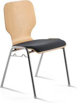 Mayer Sitzmöbel Stapelstuhl gepolstert mit Reihenverbinder, B/T/H: 53 x 50 x 82 cm, Sitz anthrazit, Gestell silber - Bild 1