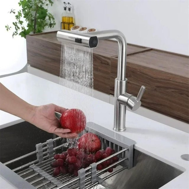 Multifunktionale Küchenspültischarmatur mit ausziehbarem Brausekopf aus Edelstahl in Silber - Bild 1