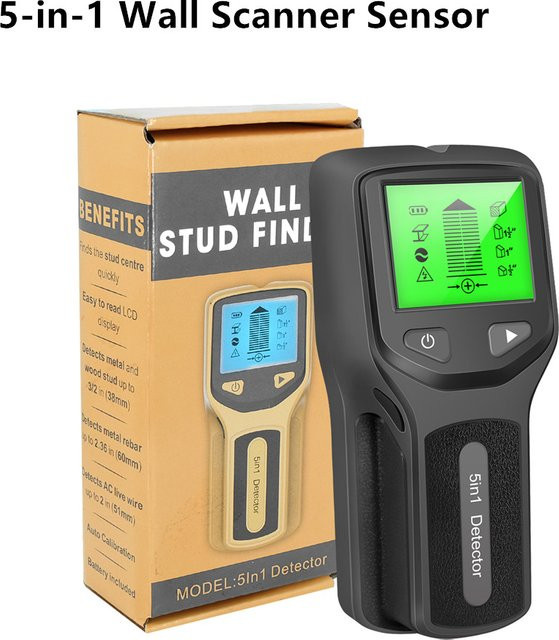 JUANJUAN 5-in-1 Wandscanner und Bolzen-Detektor in Gold und Orange zur Erkennung von AC-Drähten, Kabeln, PVC, Wasserrohren und Metall - Bild 1