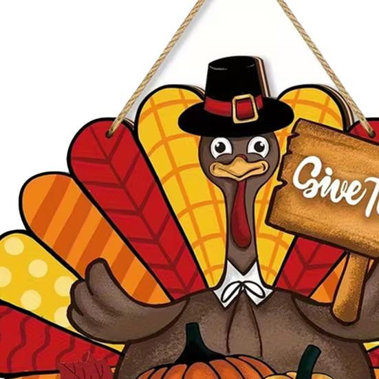 Aunel Thanksgiving Wandbehang aus Holz mit Truthahn, Kürbis und Ahornblättern in Mehrfarbig – Rustikale Farmhaus Herbst Ernte Dekoration - Bild 2