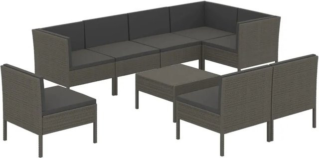 vidaXL 9-tlg Garten-Lounge-Set Modell 15 aus Poly Rattan in Grau mit Auflagen und Couchtisch - Bild 1