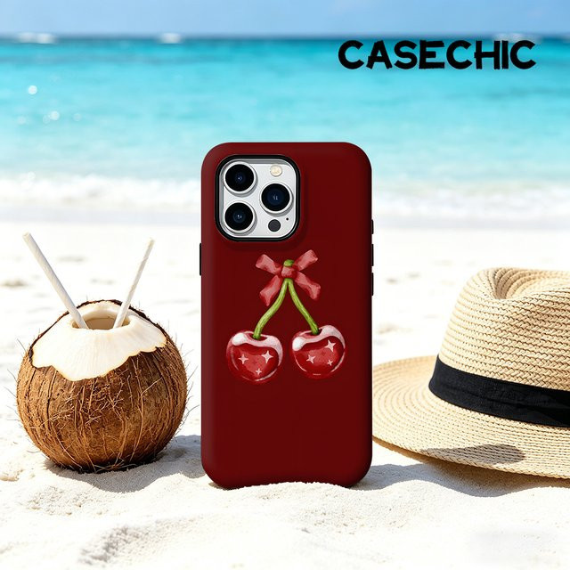 CaseChic MagSafe Schutzhülle für iPhone 17 16 15 14 Plus Pro Max mit Kirsch-Schleifen-Design in Rot, stoßfeste matte Bumper Hülle aus hartem PC - Bild 1