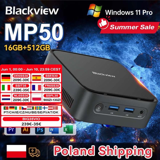 Blackview MP50 Mini-PC mit AMD Ryzen 5 3500U, 16 GB DDR4, 512 GB SSD und Windows 11 Pro, Schwarz - Bild 1