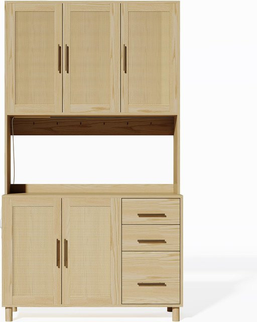 Küchenanrichte TG Electrical DE im Mid-Century Design mit RGB-LED und Rattanfinish, Farbe: Beige/Gold/Multicolor, B/T/H: 100 x 40 x 183 cm - Bild 1