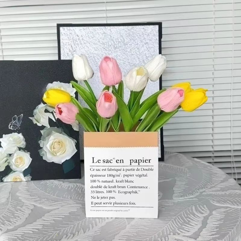 Wusmart Künstliche Tulpenblumen in Orange und Multicolour aus Textil für Tischdekoration - Bild 3