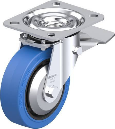 Blickle Lenkrolle L-POEV 100KA-ST-SB-FA mit Feststeller in Schwarz und Blau, Rad-Durchmesser: 100 mm, Tragfähigkeit: 200 kg - Bild 1