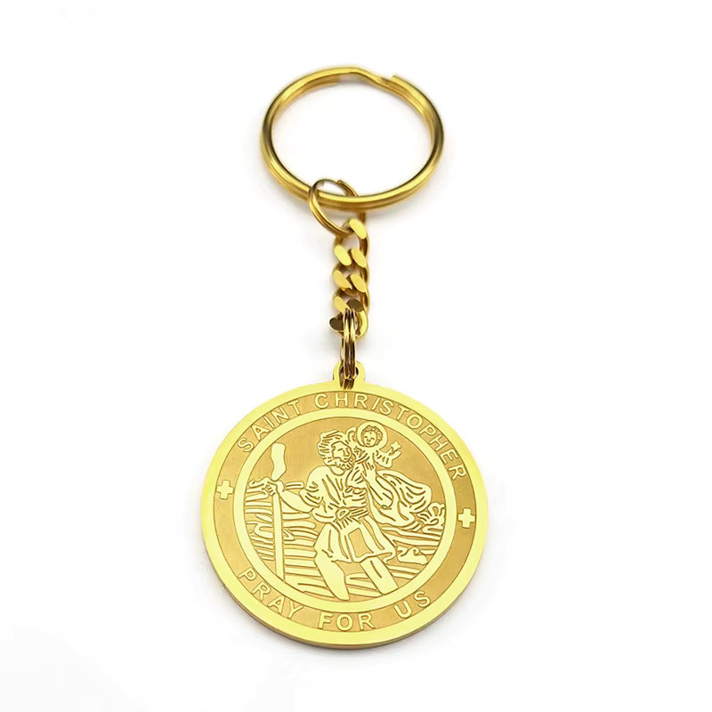 JYTF Schlüsselanhänger Edelstahl, goldfarben, runde Medaille, Unisex - Bild 3