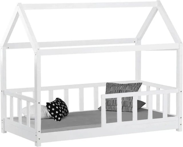 Homestyle4u Hausbett aus Kiefernholz mit Lattenrost in Weiß, B/T: 160 x 80 cm - Bild 1