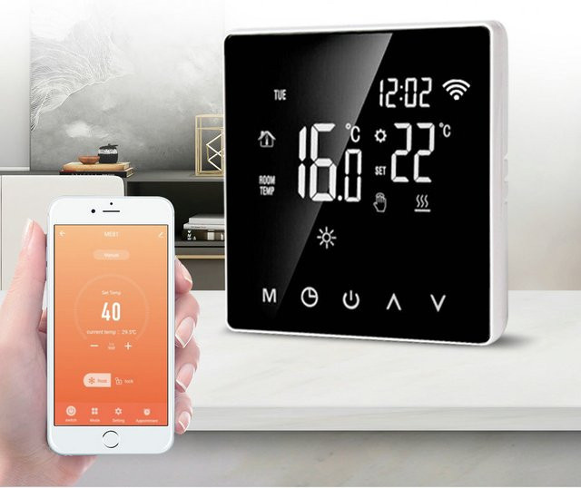 Tuya Smart Wifi Thermostat für Fußbodenheizung, Temperaturregler mit App-Steuerung, Schwarz - Bild 1