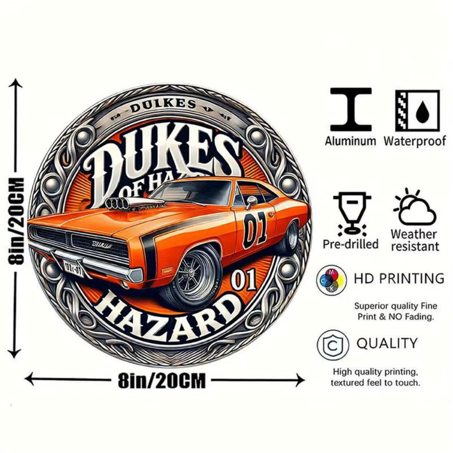 HELLOYOUNG Duke of Hazard Oldtimer-Metallschild in Orange als Retro-Wandkunst für Zuhause, Bar oder Café - Bild 2