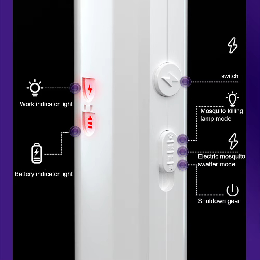 ANENG 2-in-1 Elektrische Mückenklatsche in Weiß mit 3000 V und USB-Wiederaufladung - Bild 6