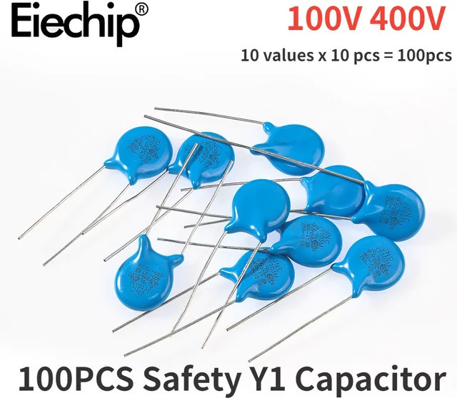 100er Set Y1 Sicherheitskeramikkondensatoren Kit, verschiedene Kapazitäten von 222M bis 472M, Blau - Bild 1