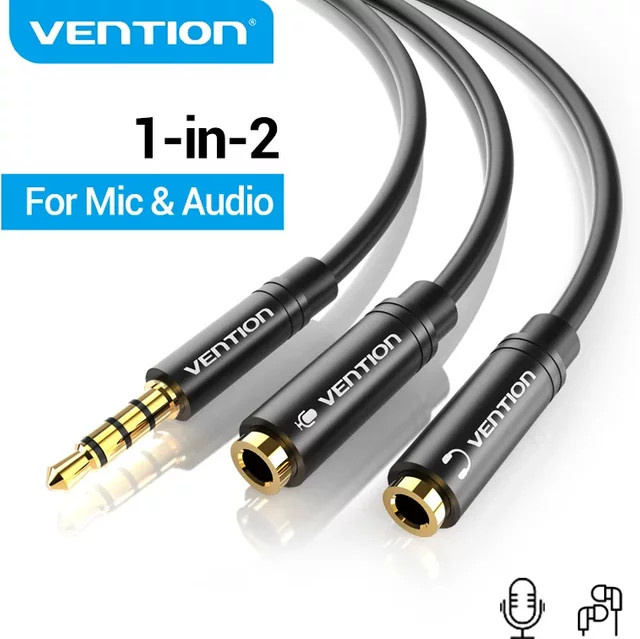 Vention Audio-Splitter 3,5 mm Klinke auf 2 Buchsen Mikrofon-Y-Adapter Schwarz - Bild 1