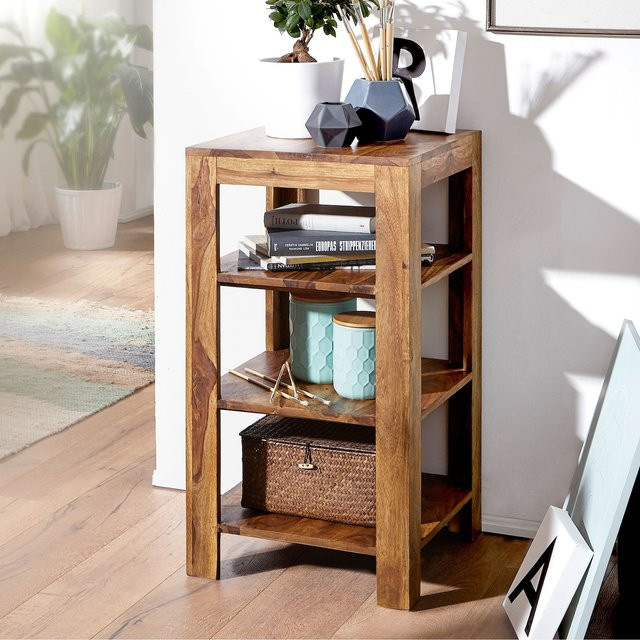 FineBuy Eckregal aus Sheesham Massivholz in Braun mit 3 Böden, B/T/H: 44 x 44 x 83 cm - Bild 1