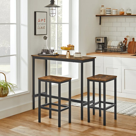 VASAGLE Bartisch mit 2 Barhockern im rustikalen Design, Stehtisch-Set aus Stahl und Holz in Braun-Schwarz