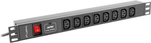 Lanberg PDU Steckdosenleiste 1U Schwarz mit 8x IEC C13 und C20 Anschlüssen, Kabellänge 2m - Bild 1