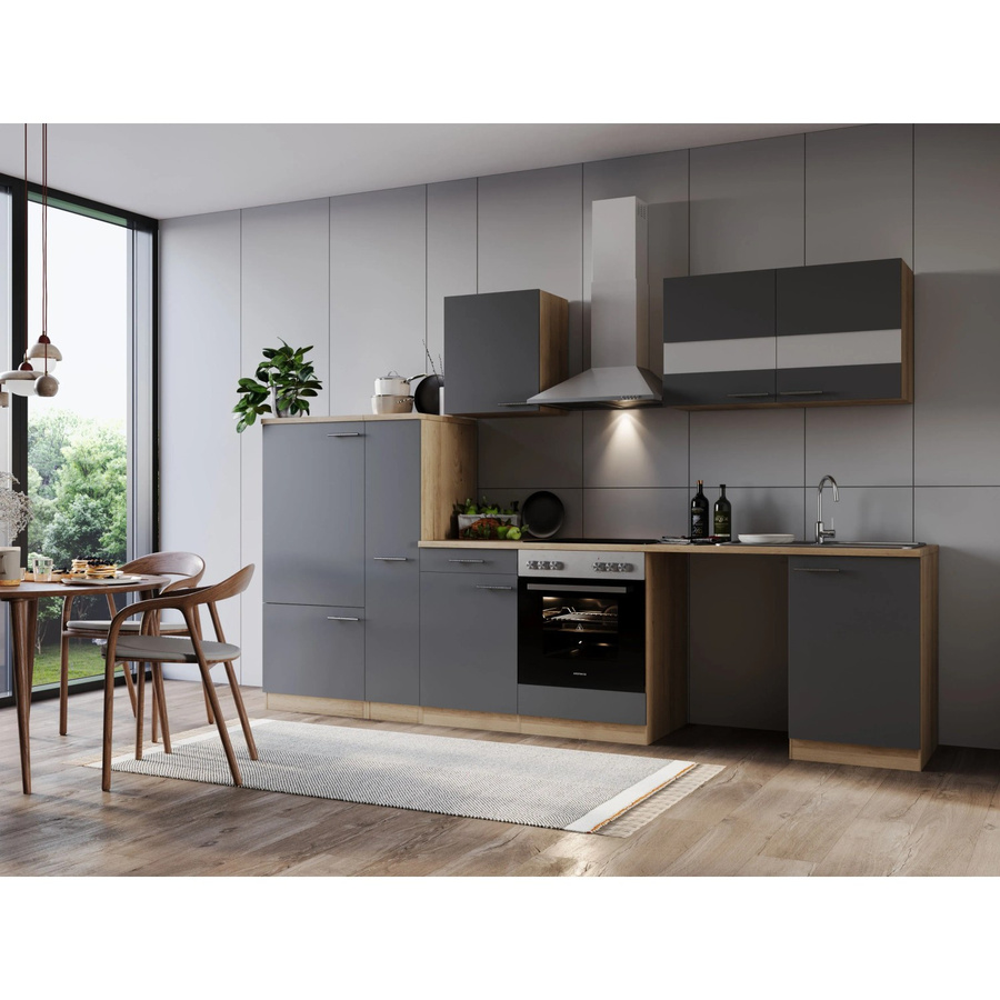 Respekta Küchenblock Merle modern in Eiche Sägerau Nachbildung Grau mit Waschmaschinen-Nische und Soft-Close-Türen B/H/T: 310 x 82 x 54 cm - Bild 2